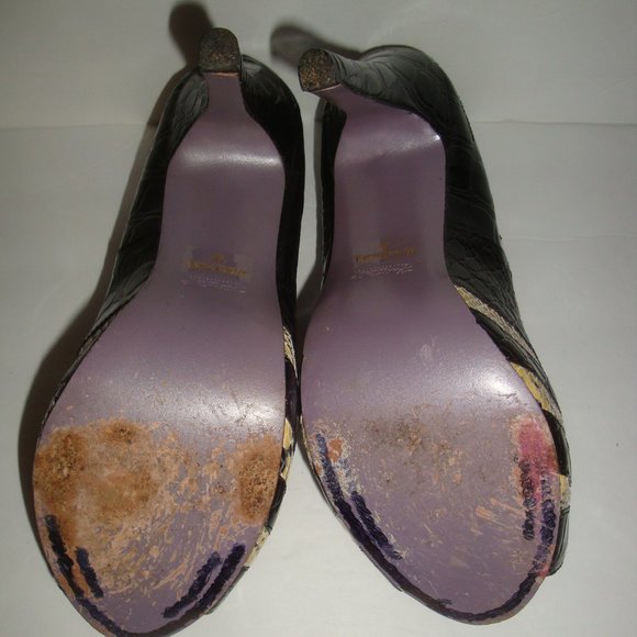 Vintage Hale Bob Animal Print Black Platform Peep Toe Heels Shoes Sz 7 - Picture 5 of 5